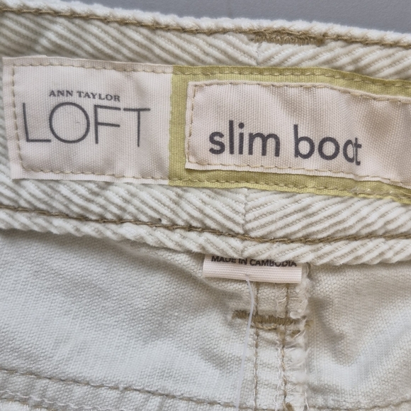 NWT Ann Taylor Loft Corduroy Slim Boot Pants Ivory Flap Pockets Size 4 Petite - Picture 12 of 15